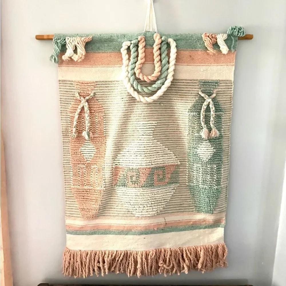 Southwestern Boho Wall Hanging Weaving Tassels Chunky Yarn VTG
